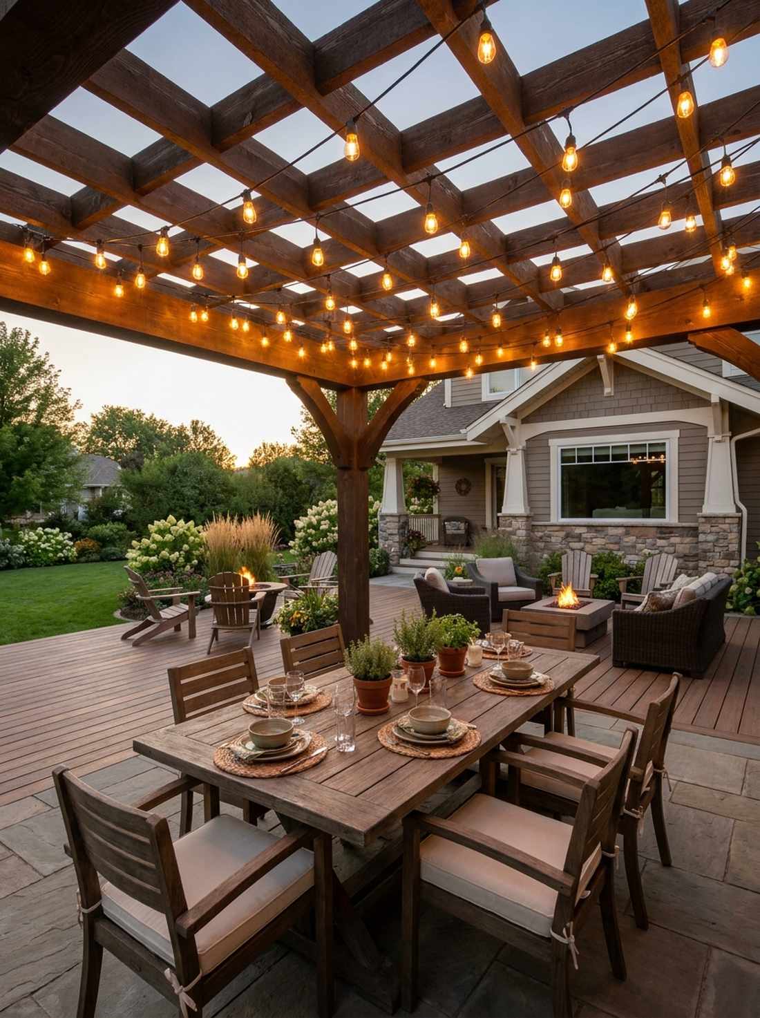 string lights on pergola structure