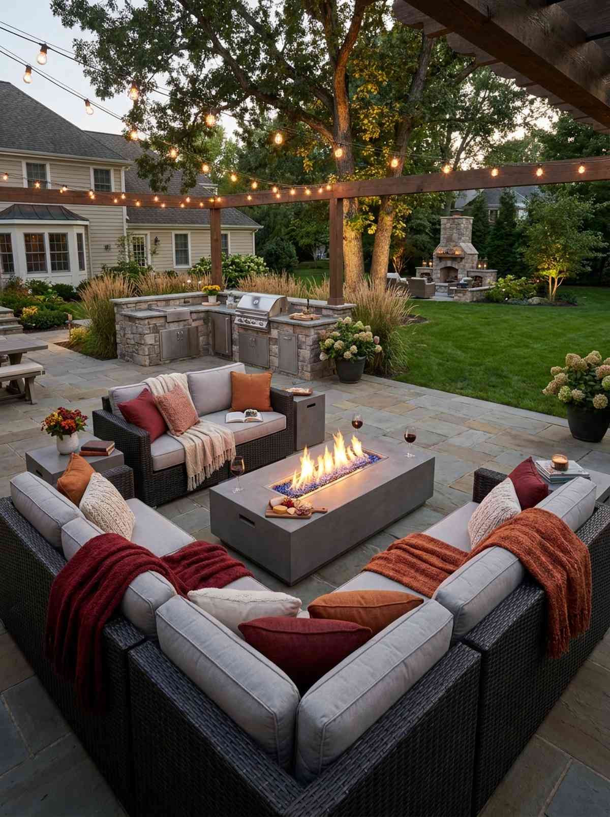 u shaped sectional around fire table