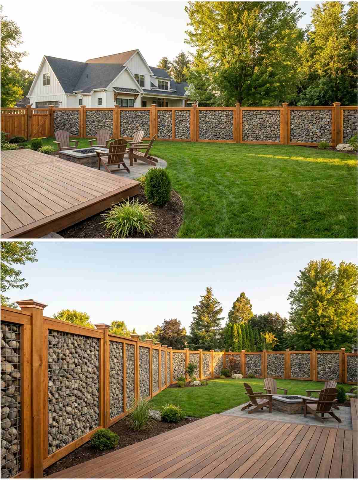 wood and gabion hybrid fence
