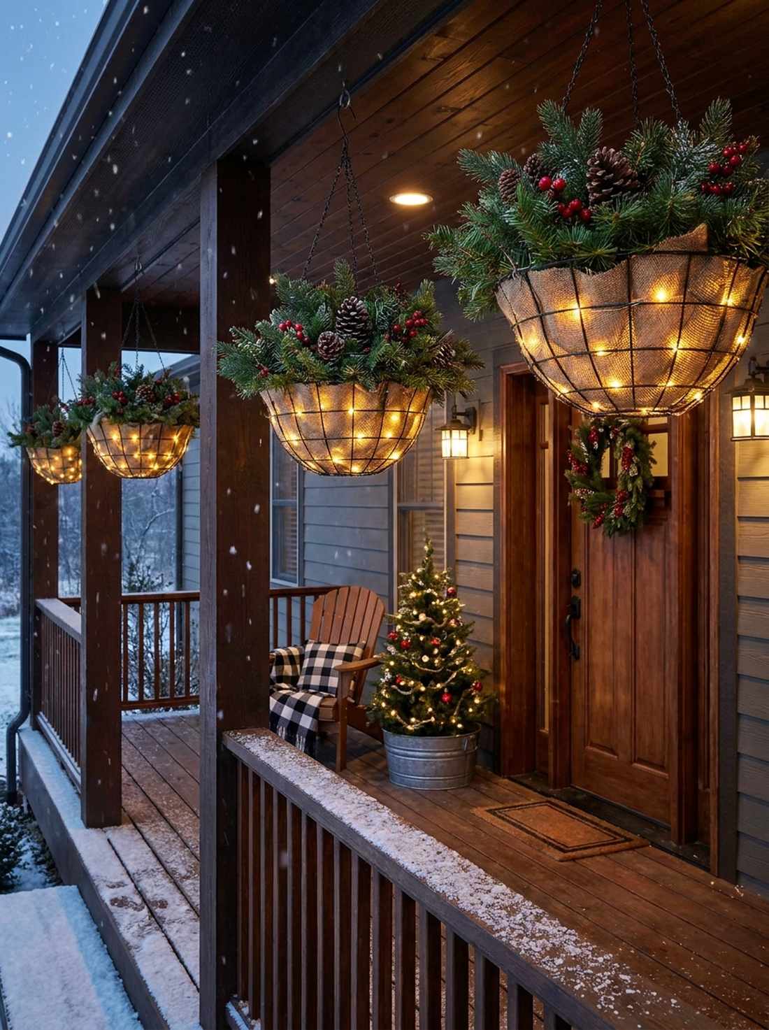 illuminated wire basket planters