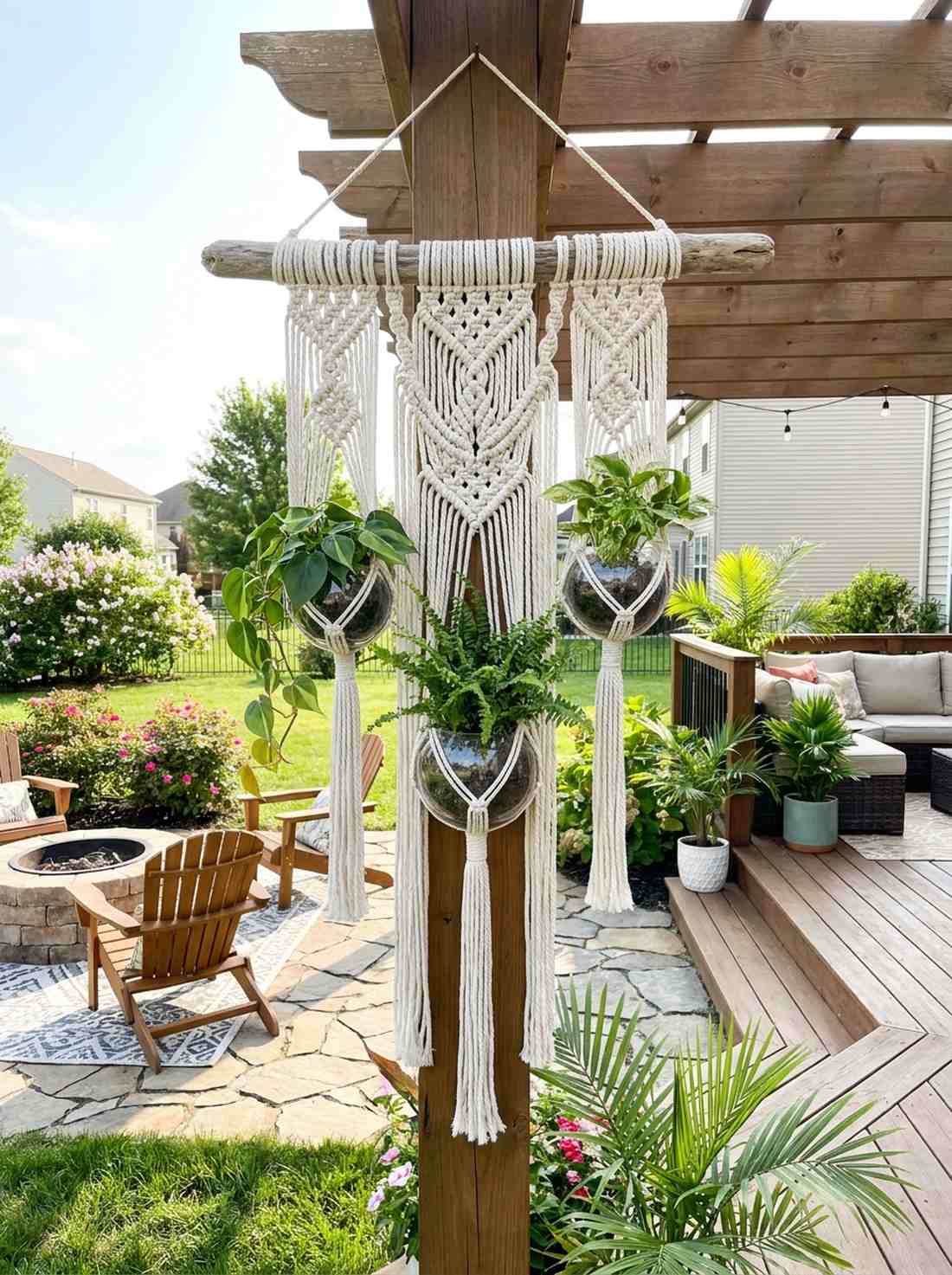 macrame wall hanging with planters