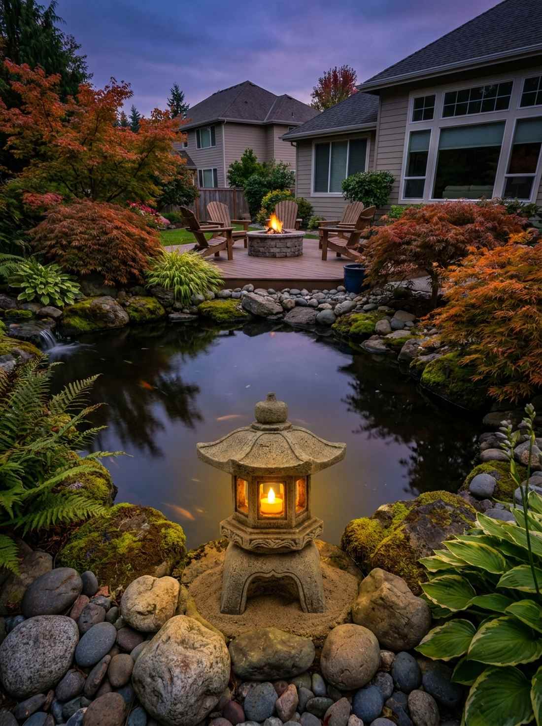 oribe lantern beside water