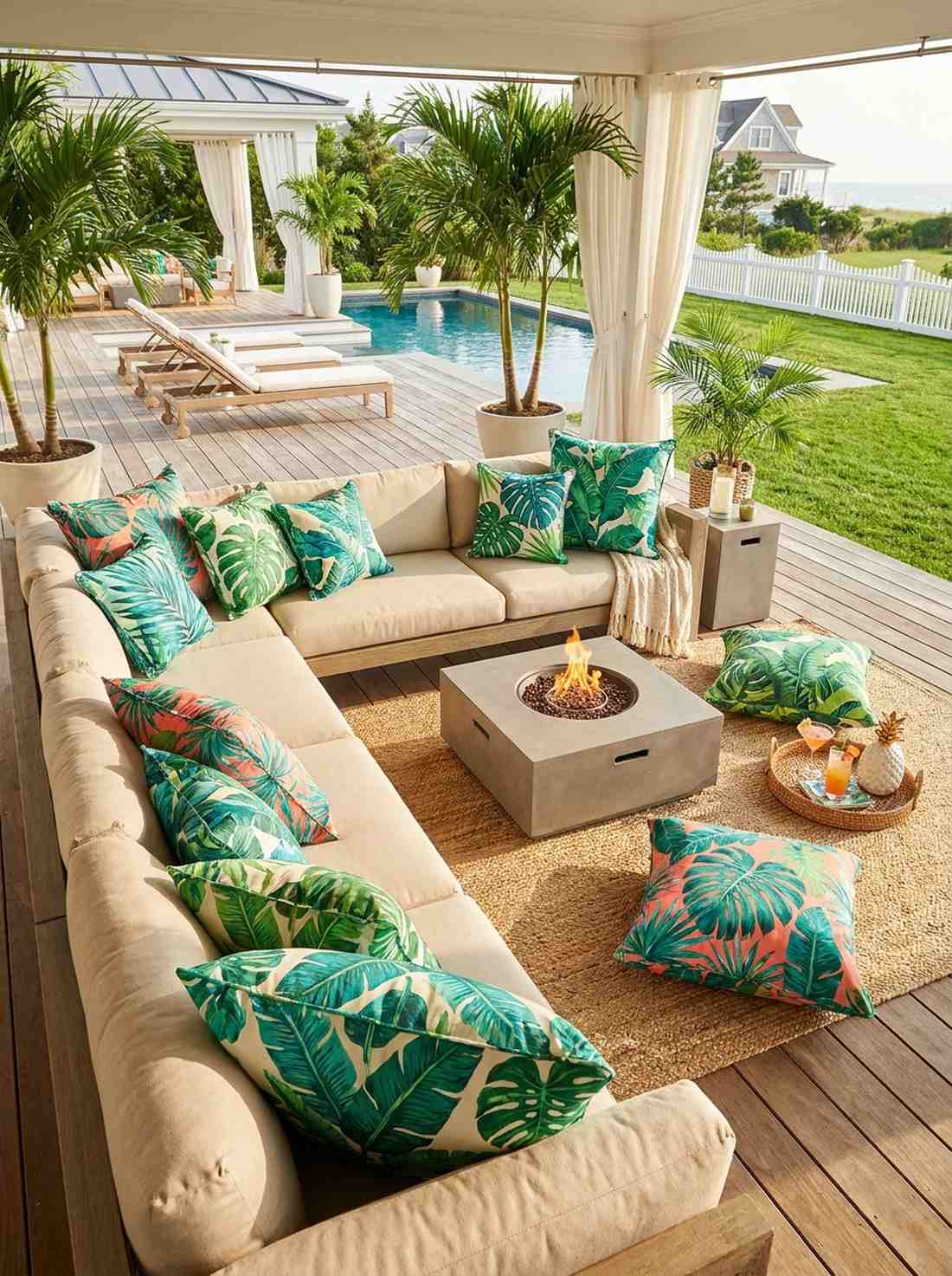 tropical leaf print throw pillows