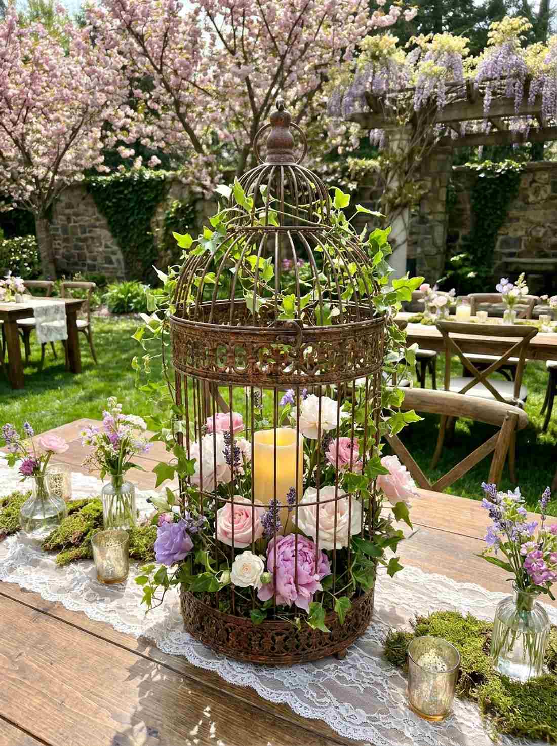 birdcage centerpieces with florals