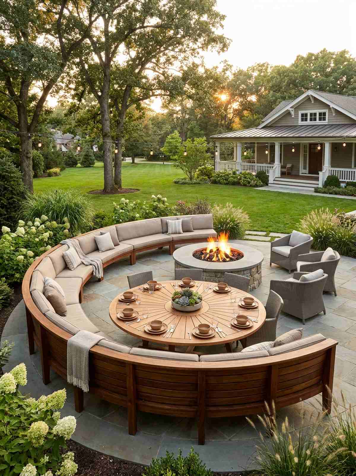 curved bench seating for circular patios