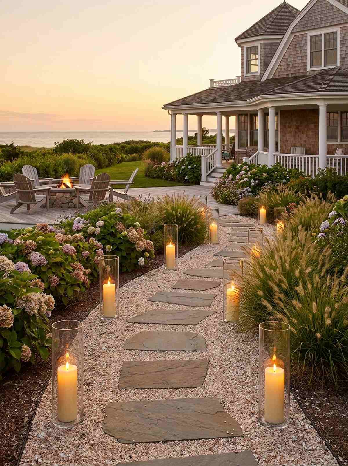 hurricane lanterns on pathways