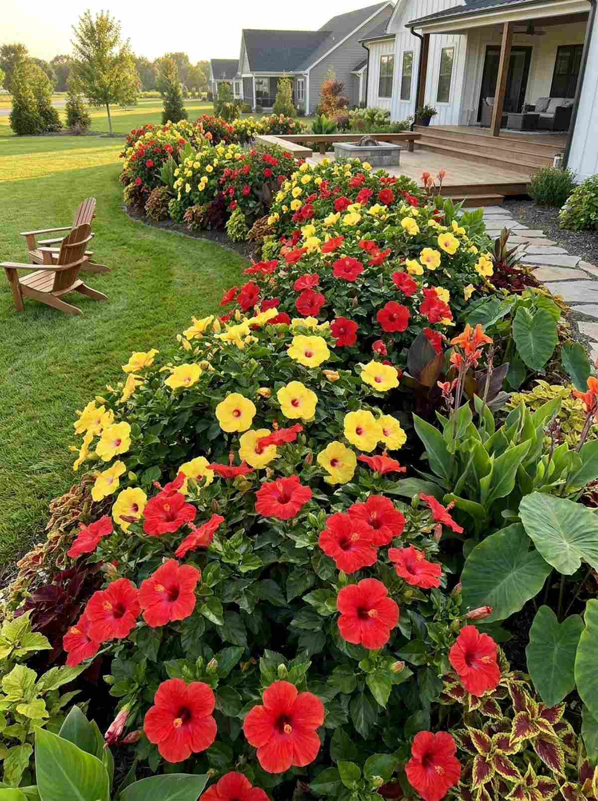 mixed border with hibiscus color waves