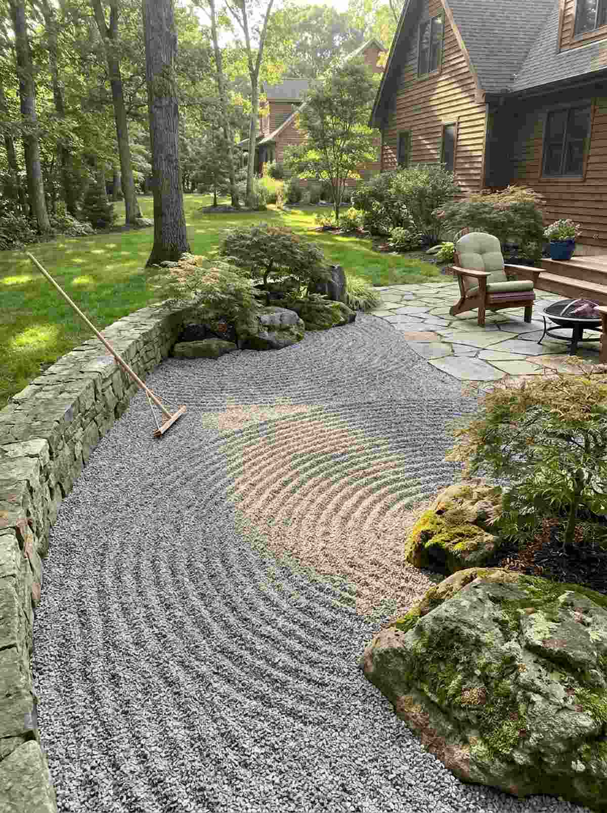 zen garden raked gravel
