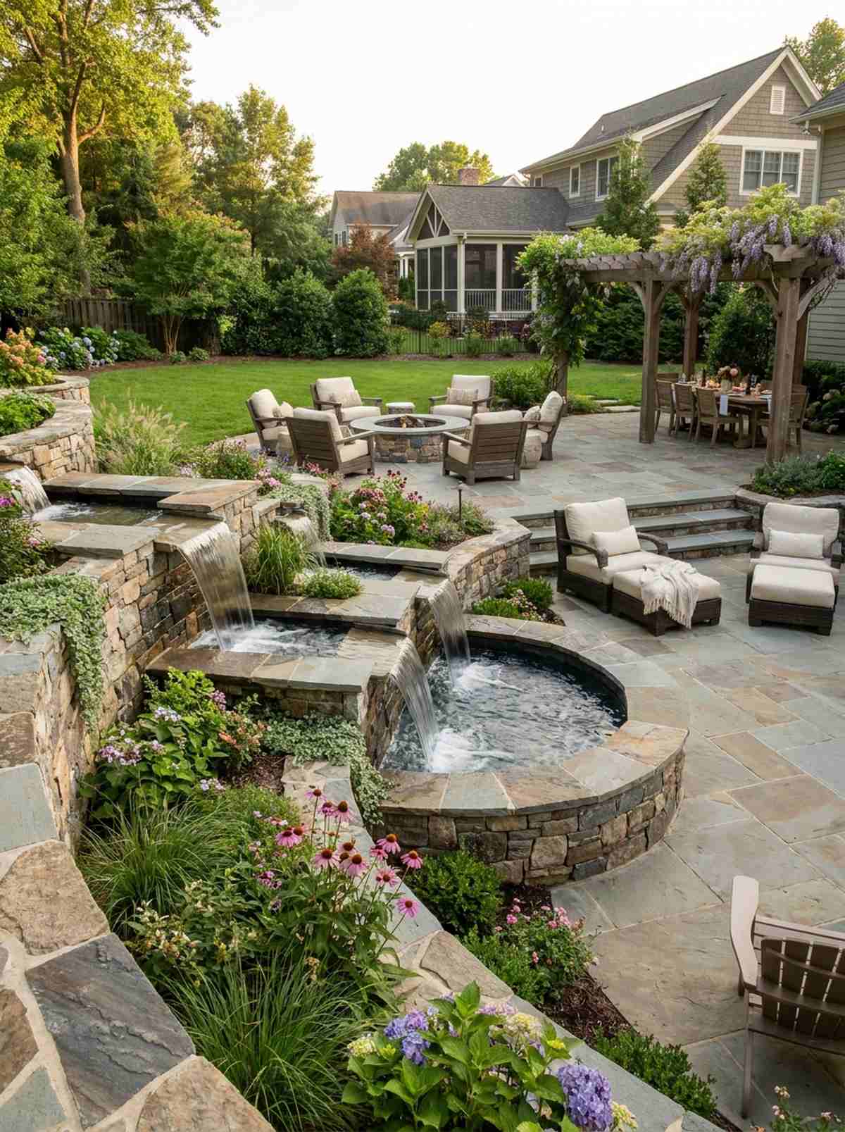 waterfall feature terraced wall