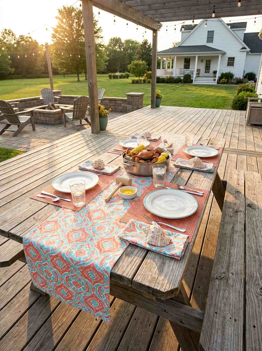 coral and aqua table linens