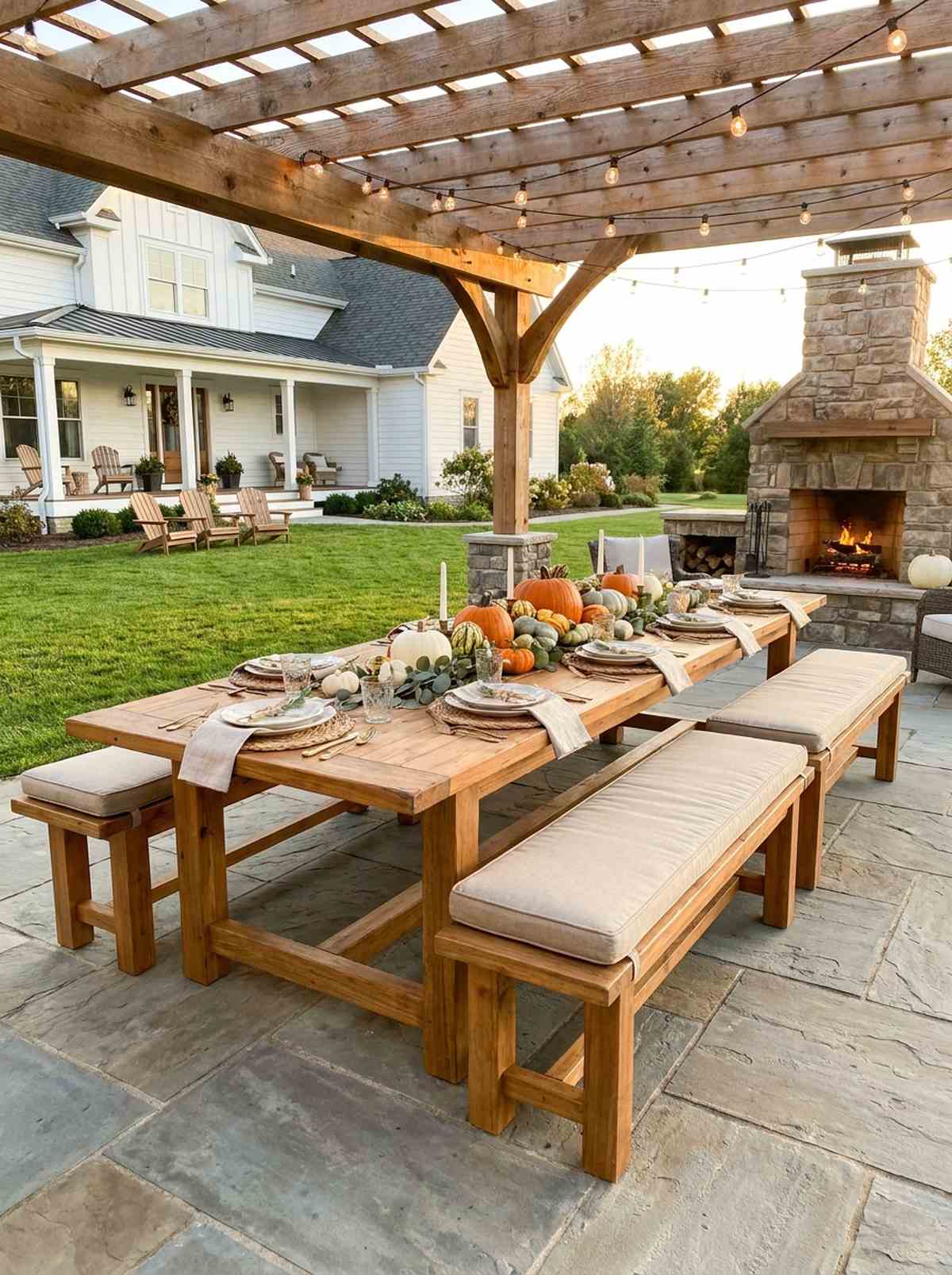 farmhouse table with dual benches