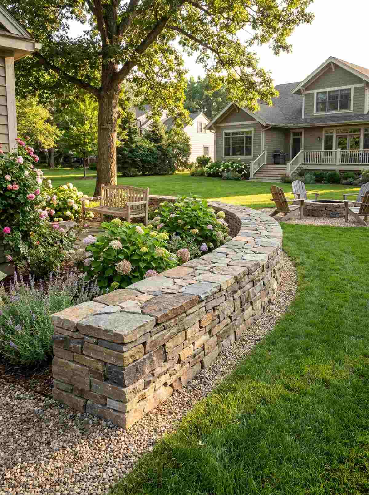 fieldstone wall with gravel base