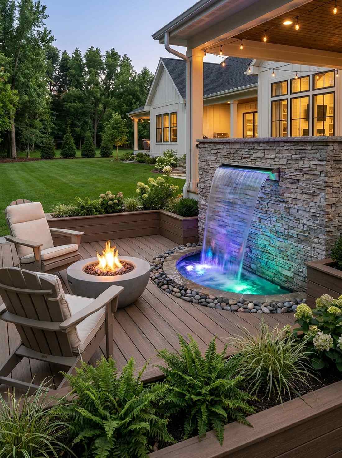 illuminated water wall features