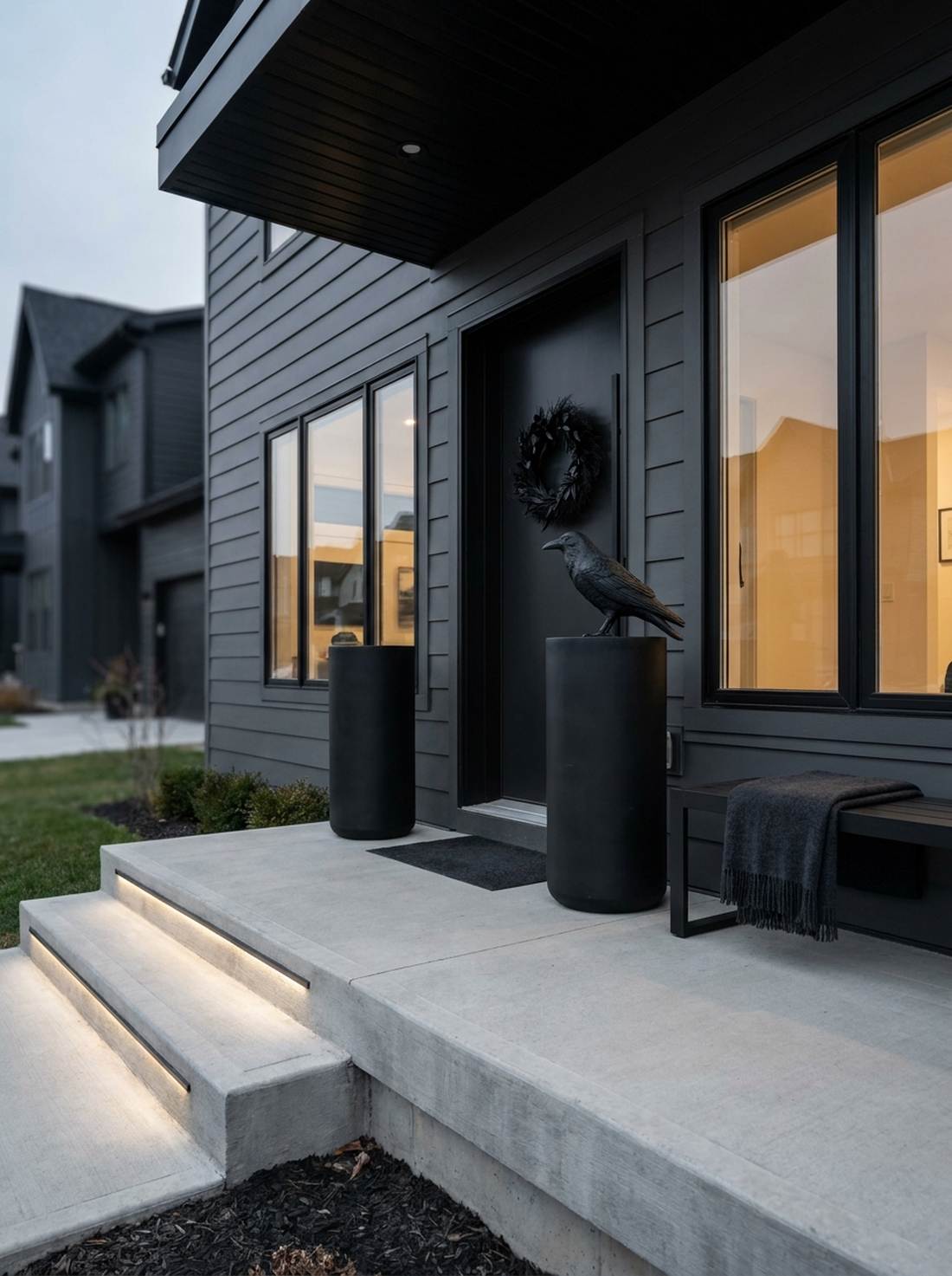 minimalist monochrome porch in black