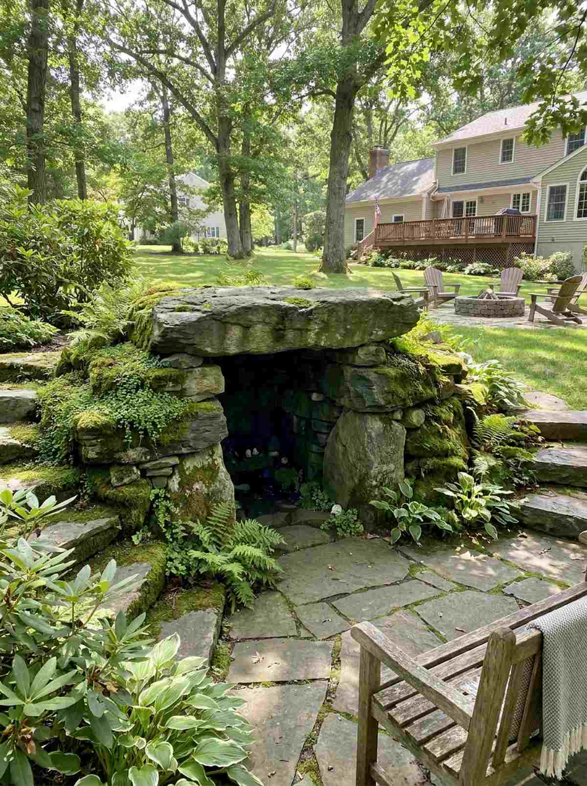 moss covered stone grotto