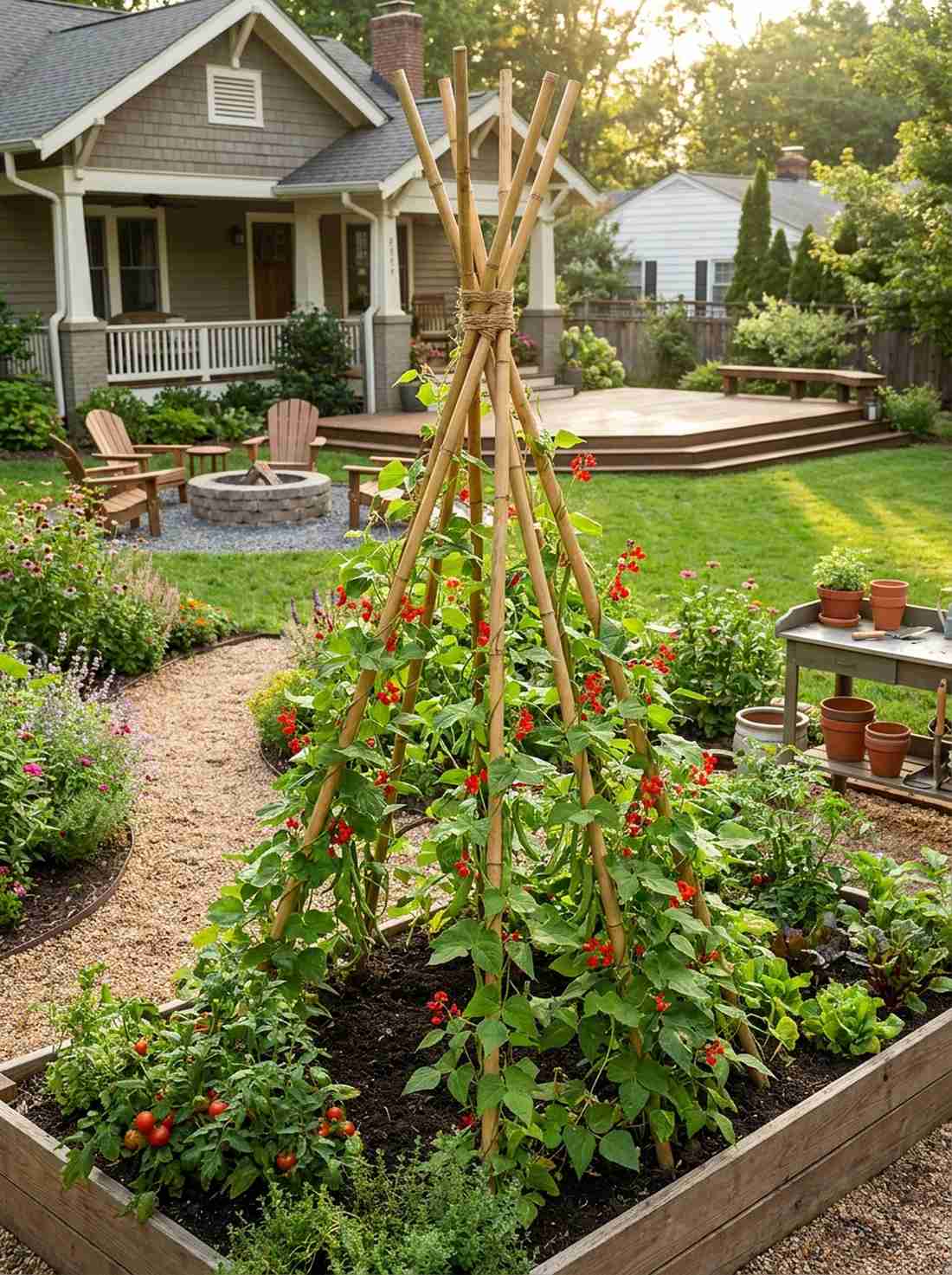 bean teepee vegetable garden feature