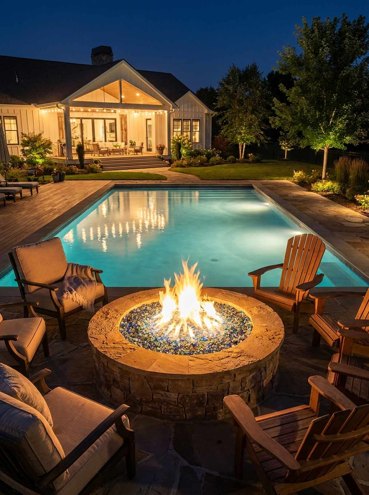 fire pit lounge five feet from pool coping