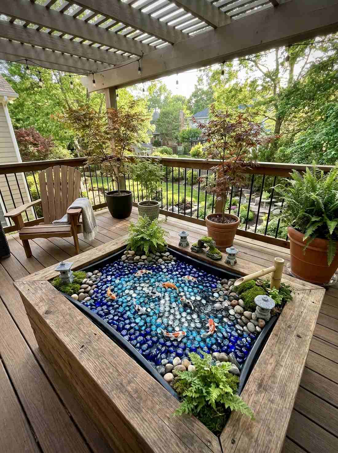 koi pond with glass gems
