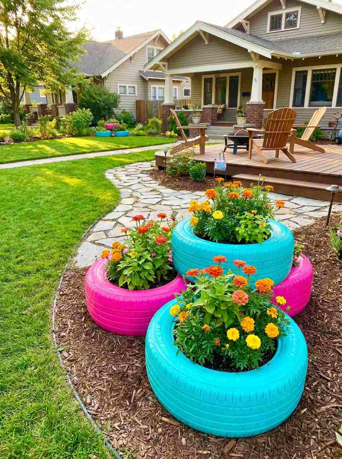 painted tire planters
