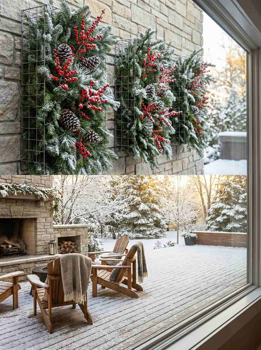 winter evergreen and berry display