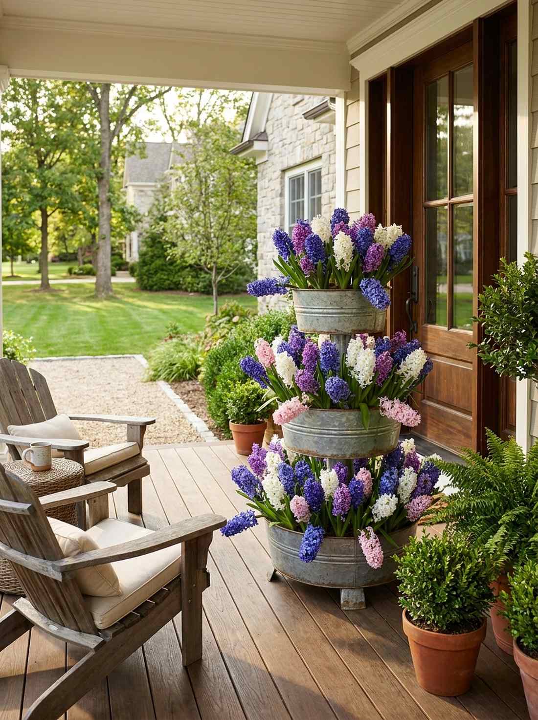 cascading hyacinth doorstep display