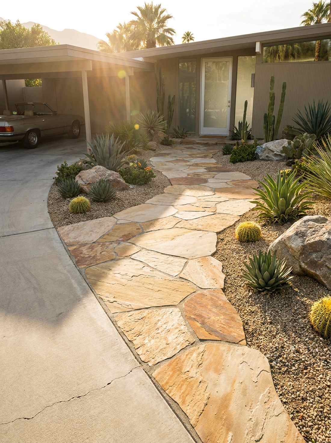 flagstone pathways with irregular patterns