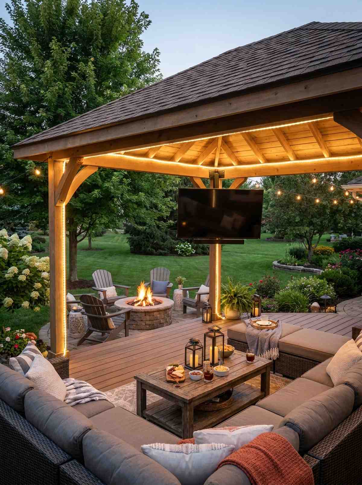gazebo entertainment hub with integrated lighting