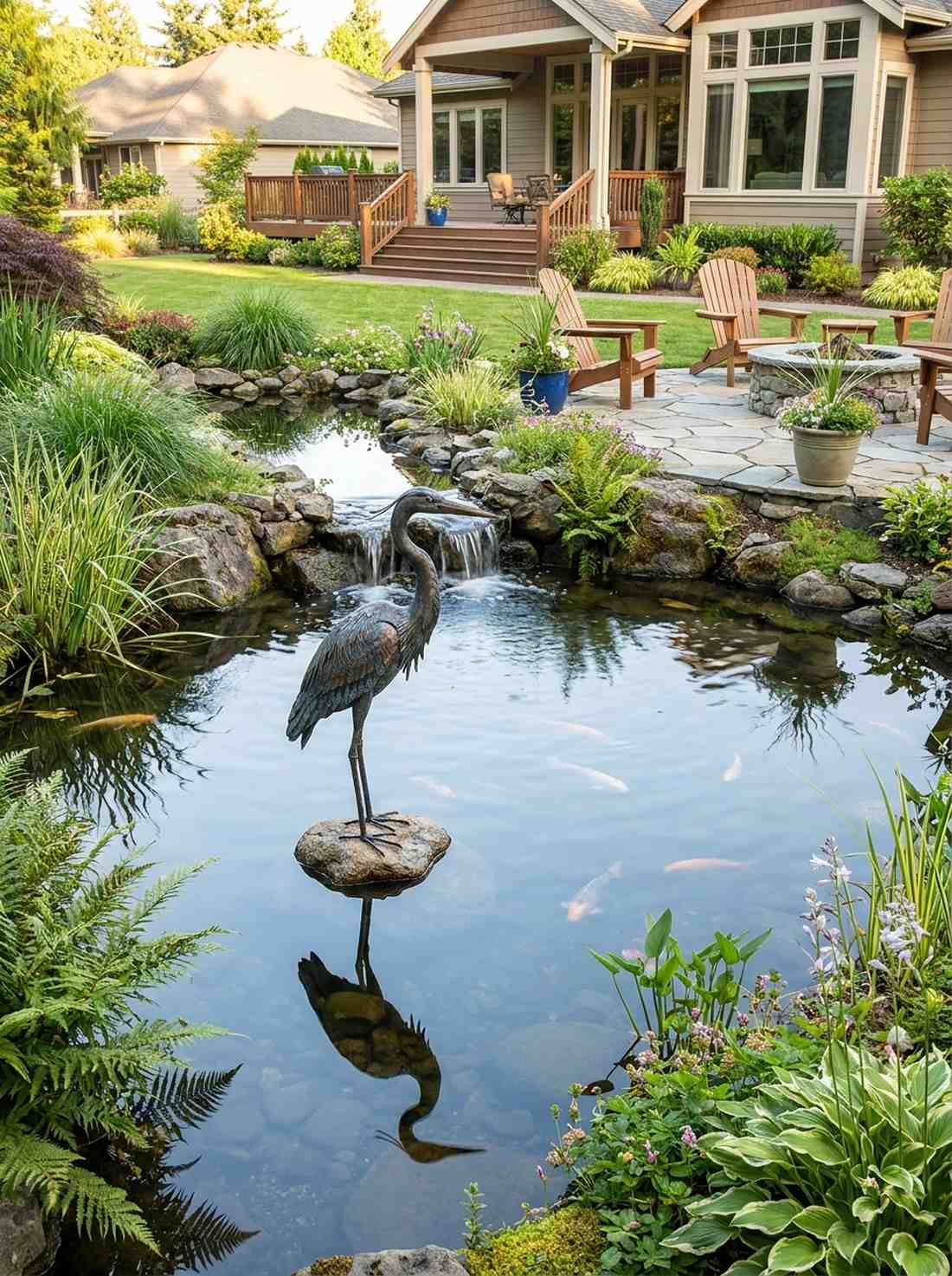 great blue heron water feature