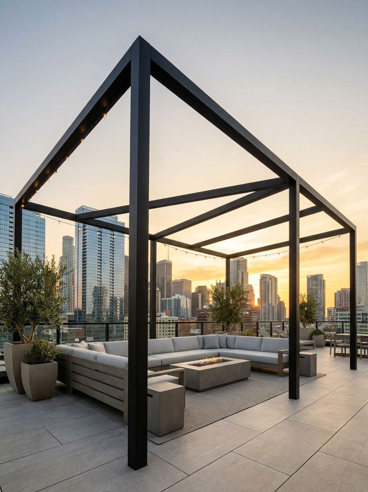 minimalist steel frame pergola