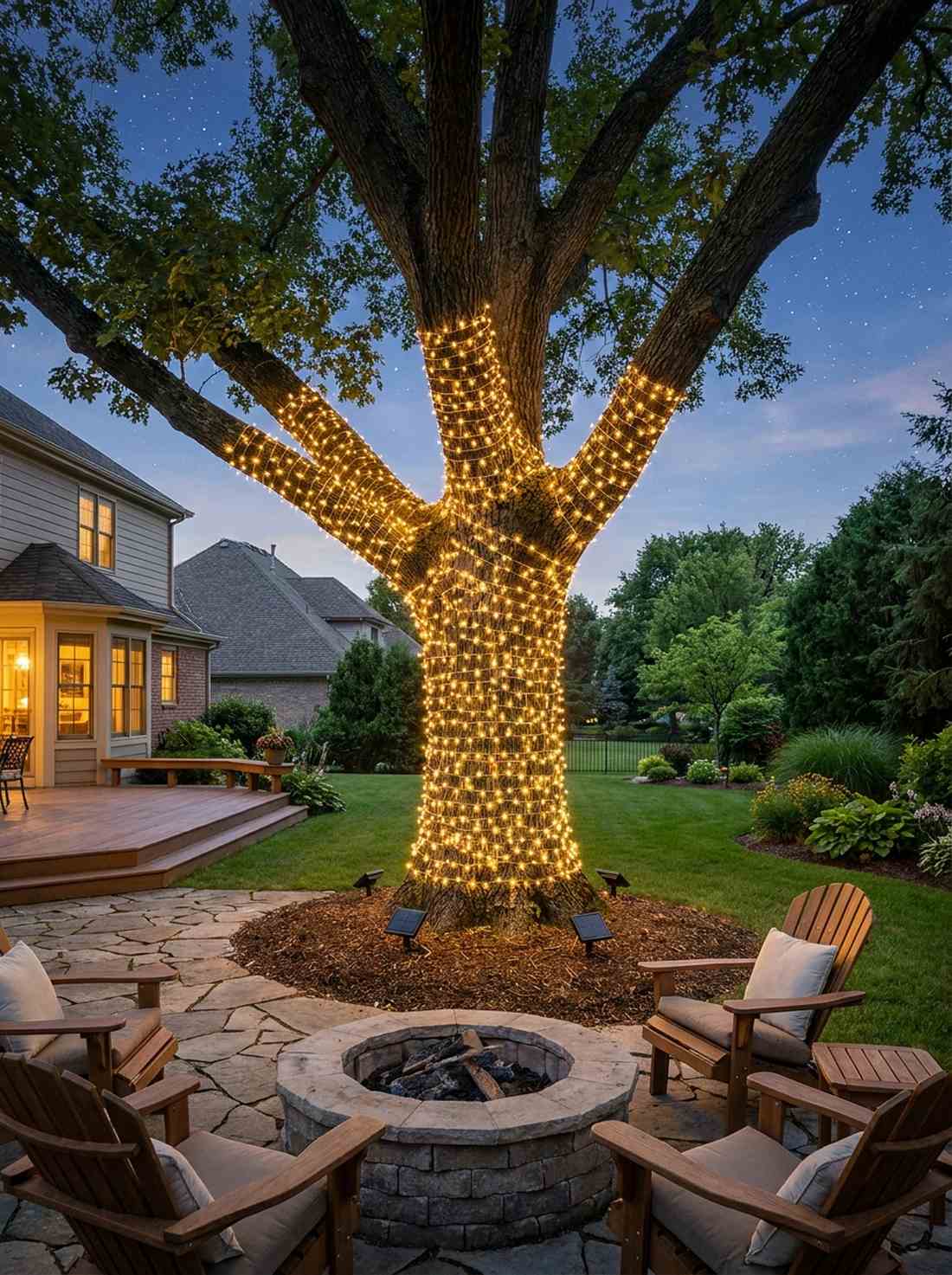 wrapped tree trunk lighting