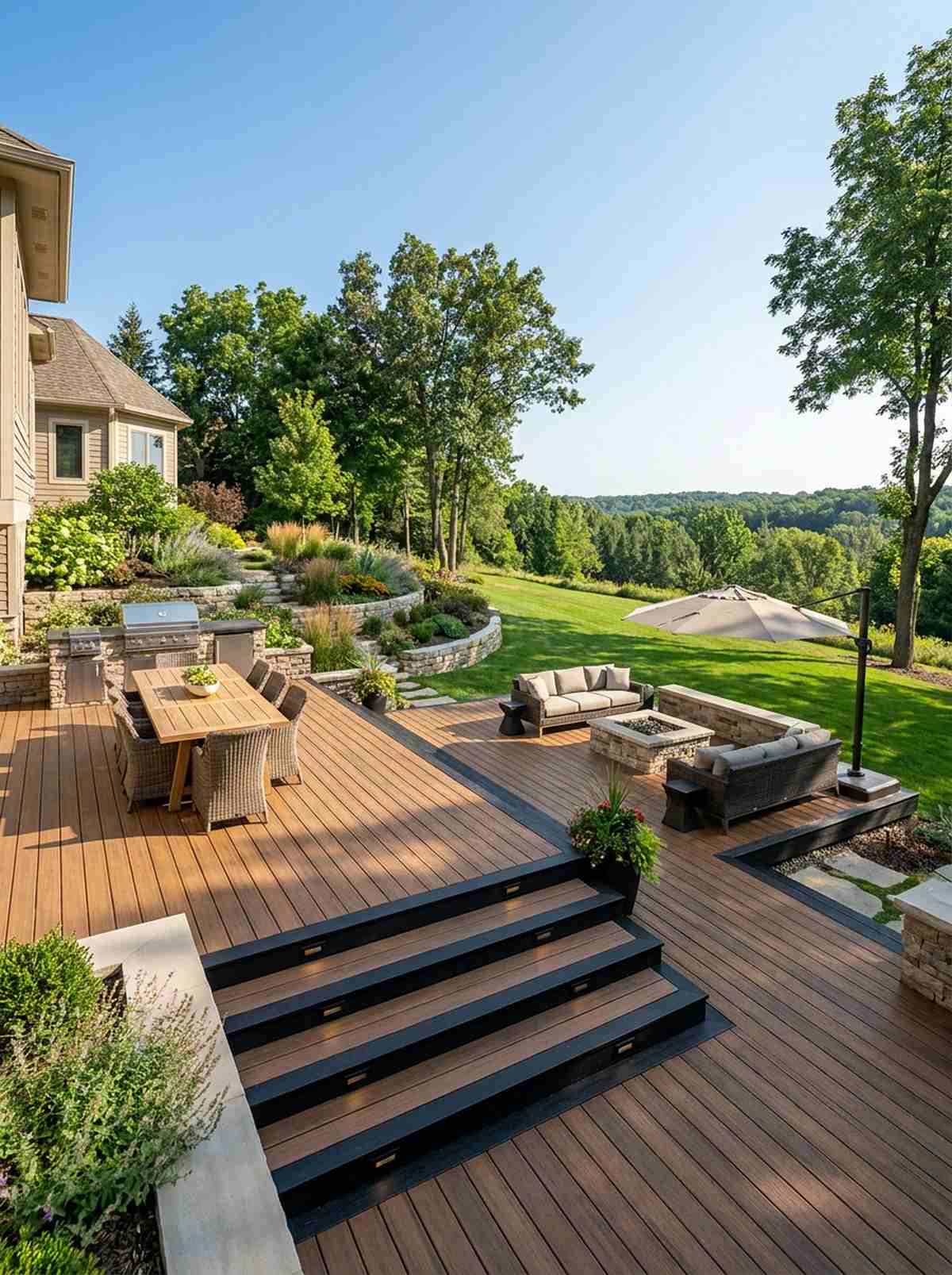 multi tier deck with designated zones