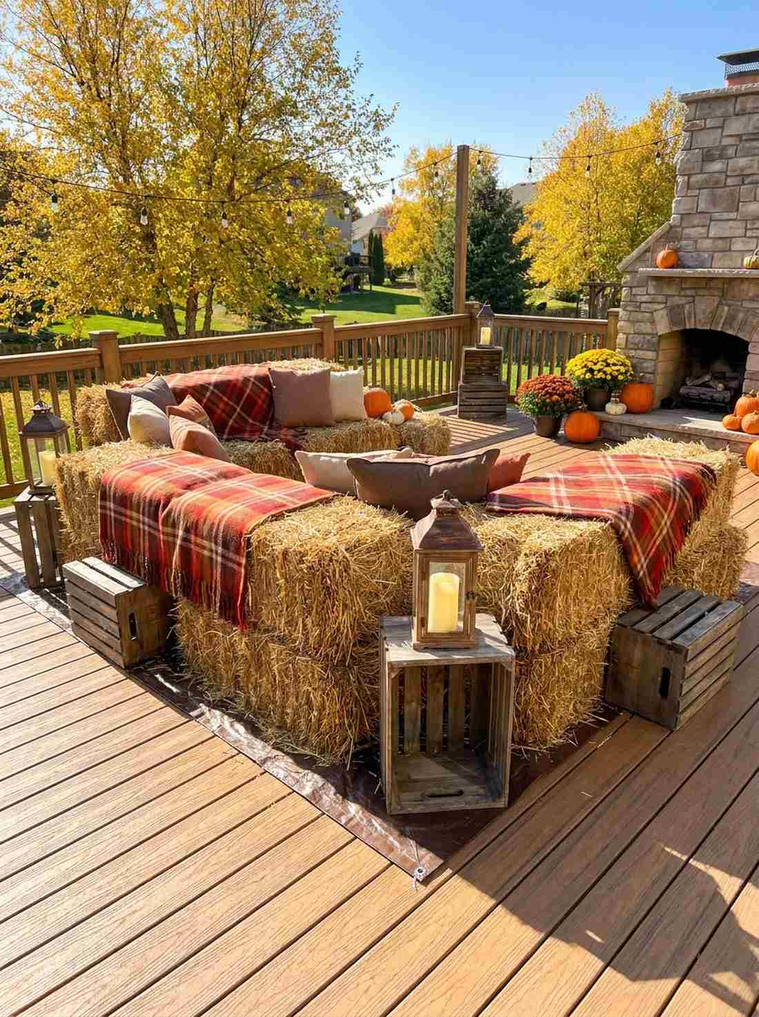 rustic hay bale seating nook