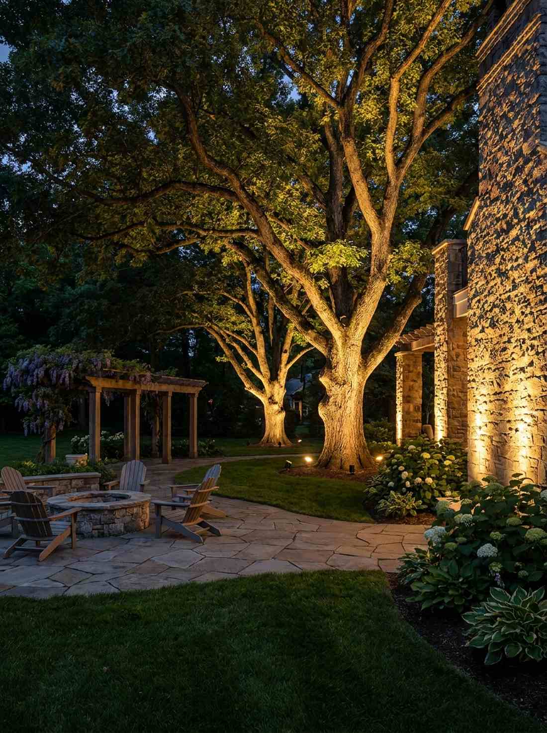 uplighting on specimen trees and architectural features