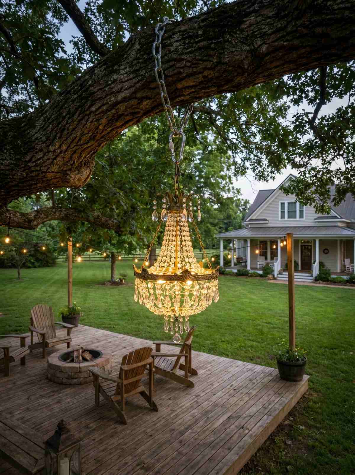 vintage chandelier hanging from trees