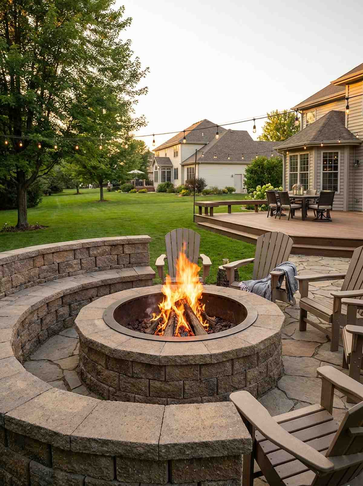 built in fire pit with seating