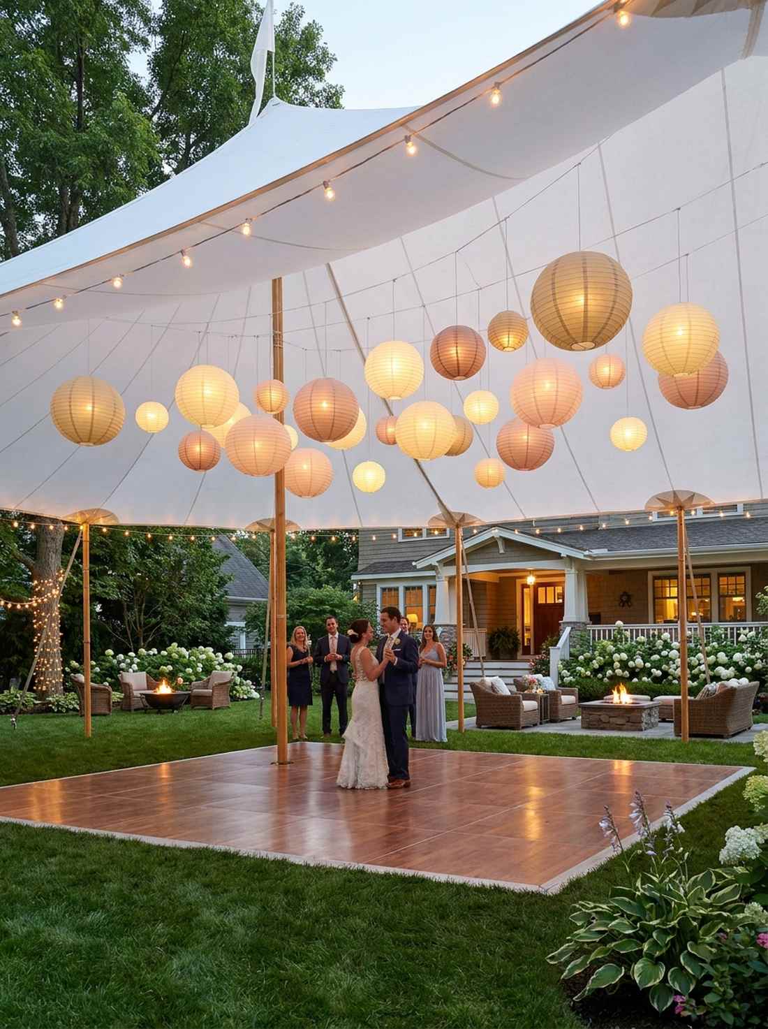 hanging lanterns at varied heights