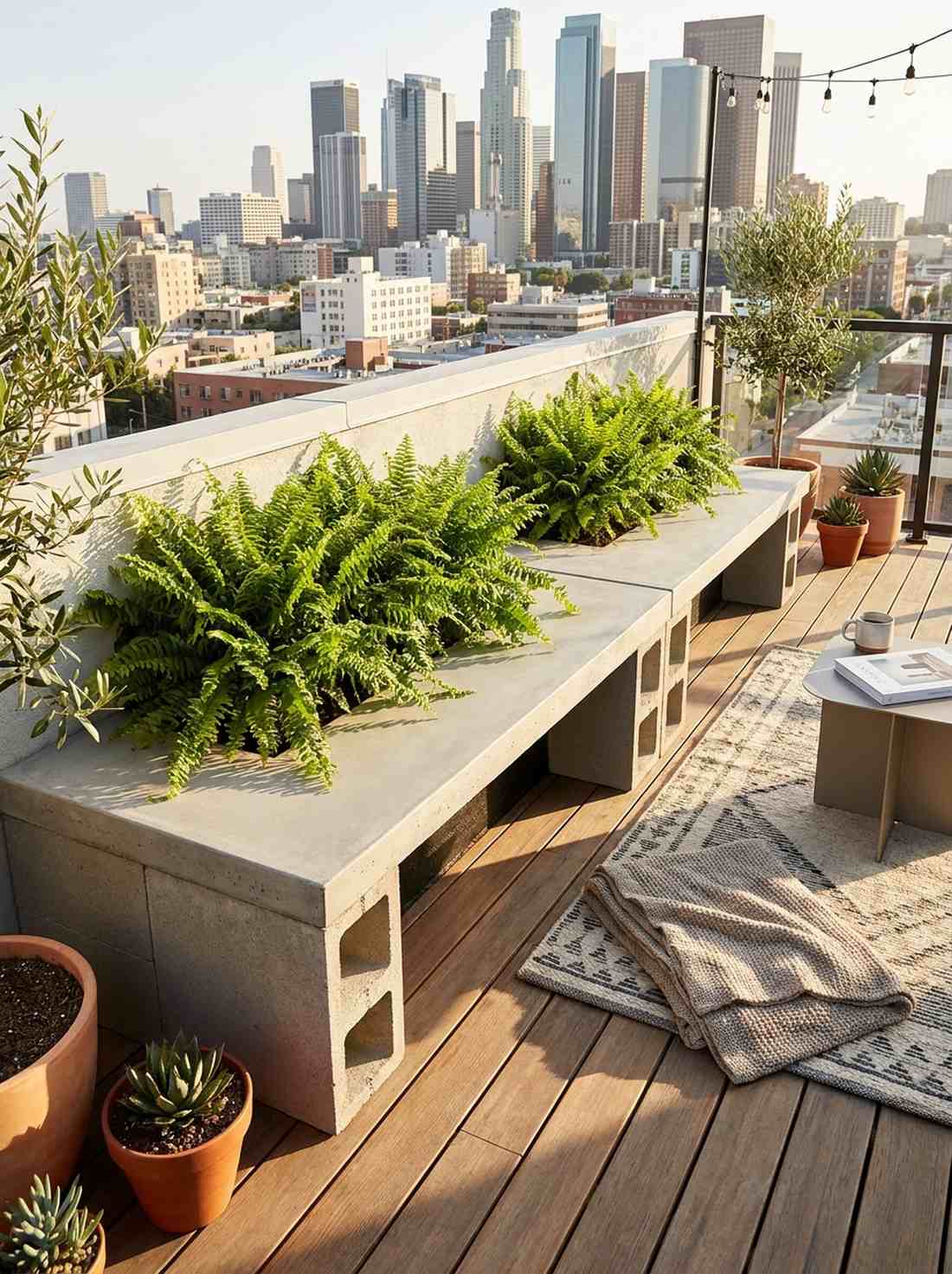 linear bench with planters