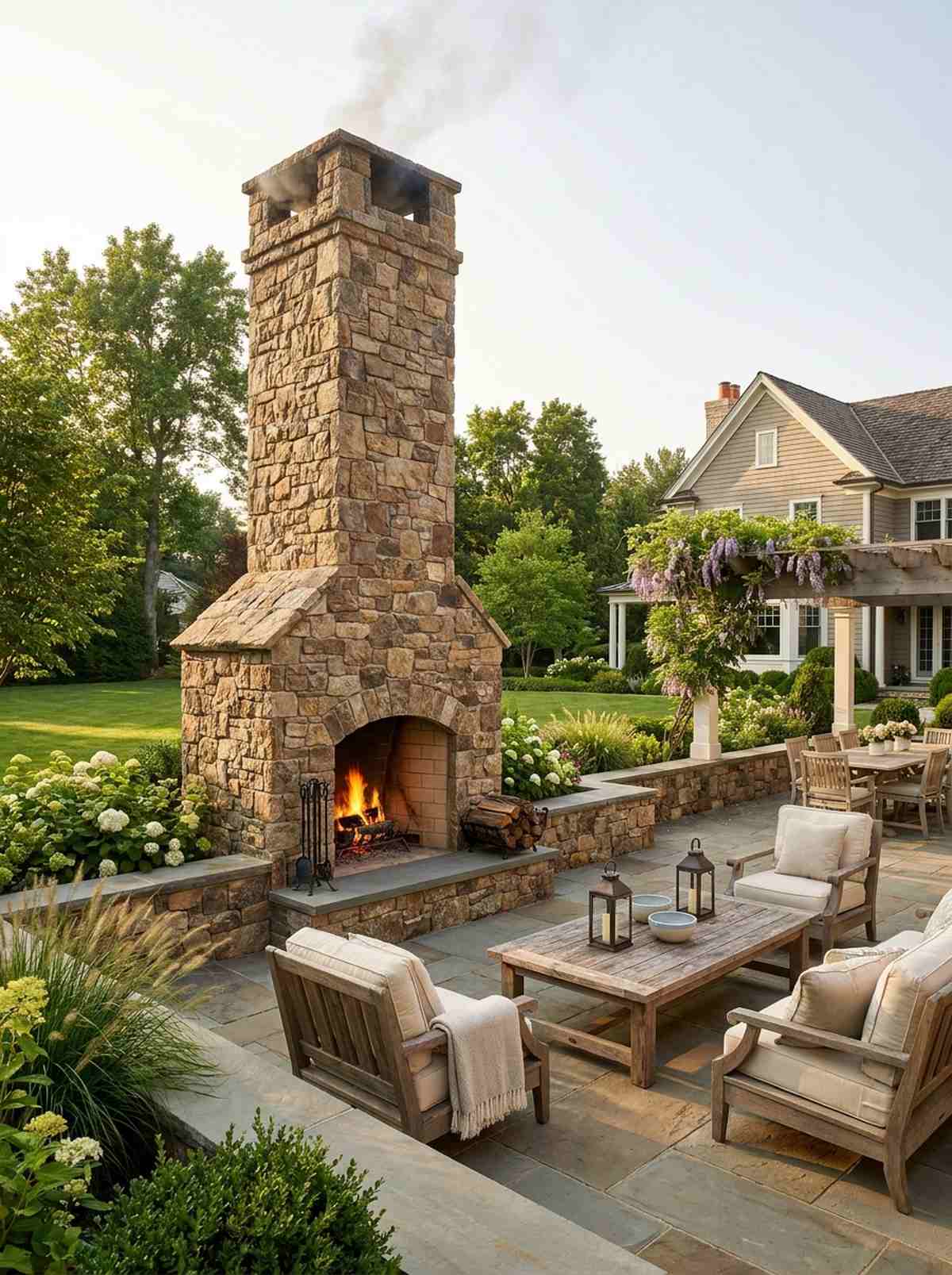 outdoor fireplace with chimney