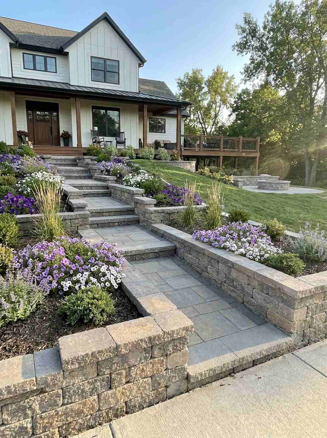 raised walkway with retaining walls