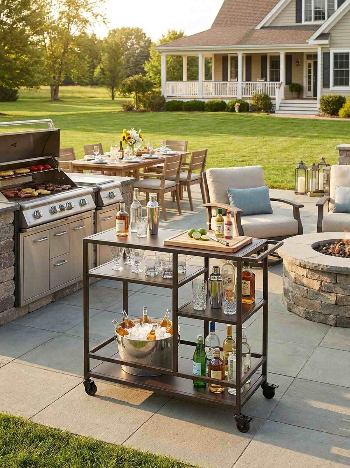 rolling bar cart as side table