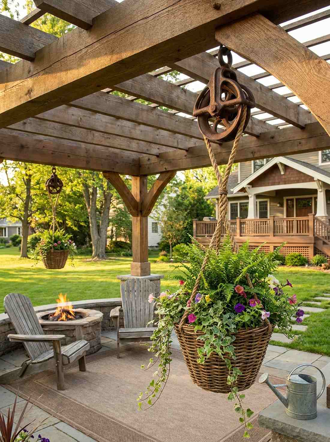 vintage pulley hanging baskets