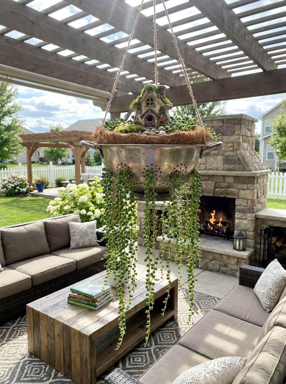 hanging colander cascade
