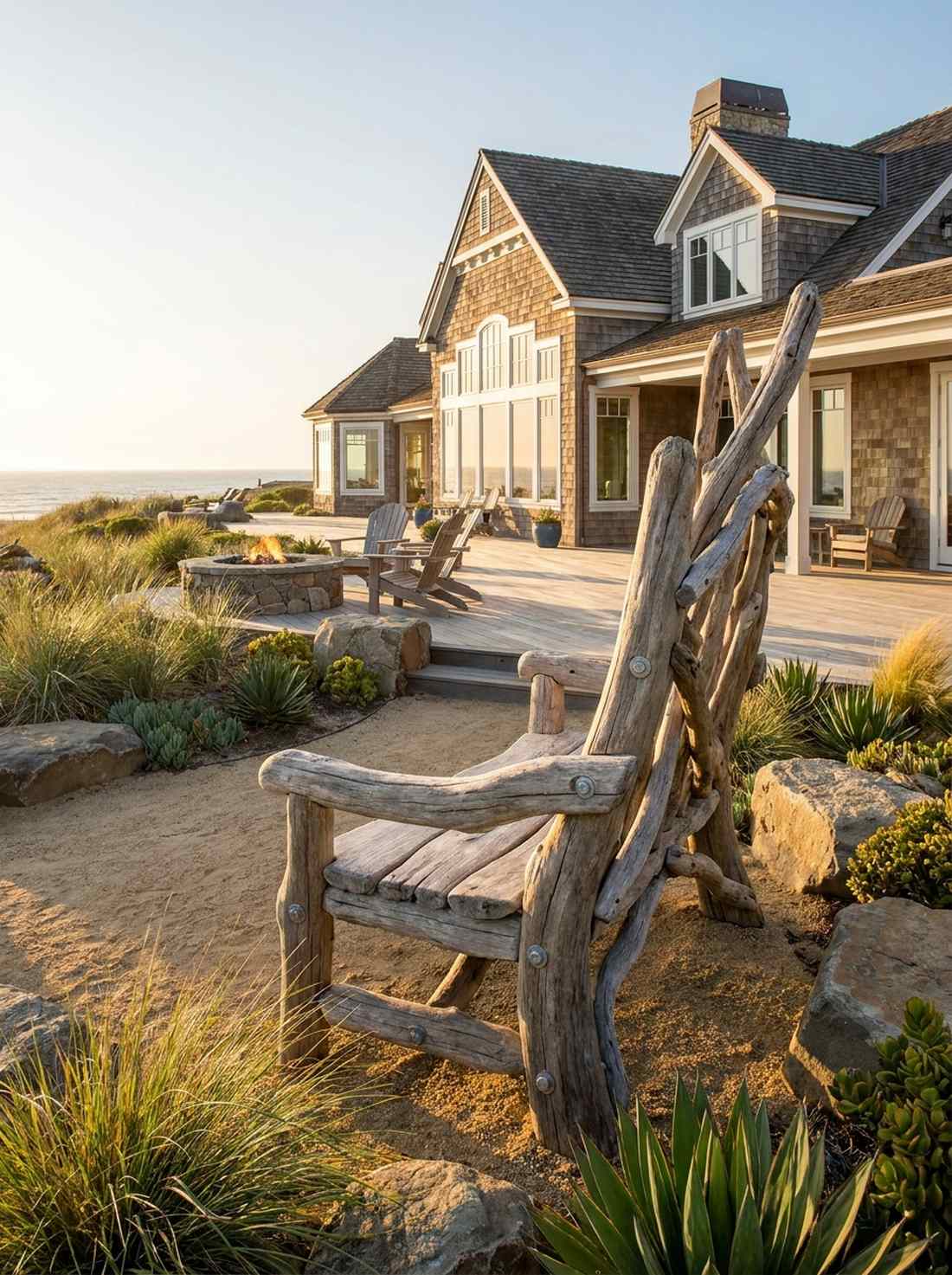 driftwood frame garden bench