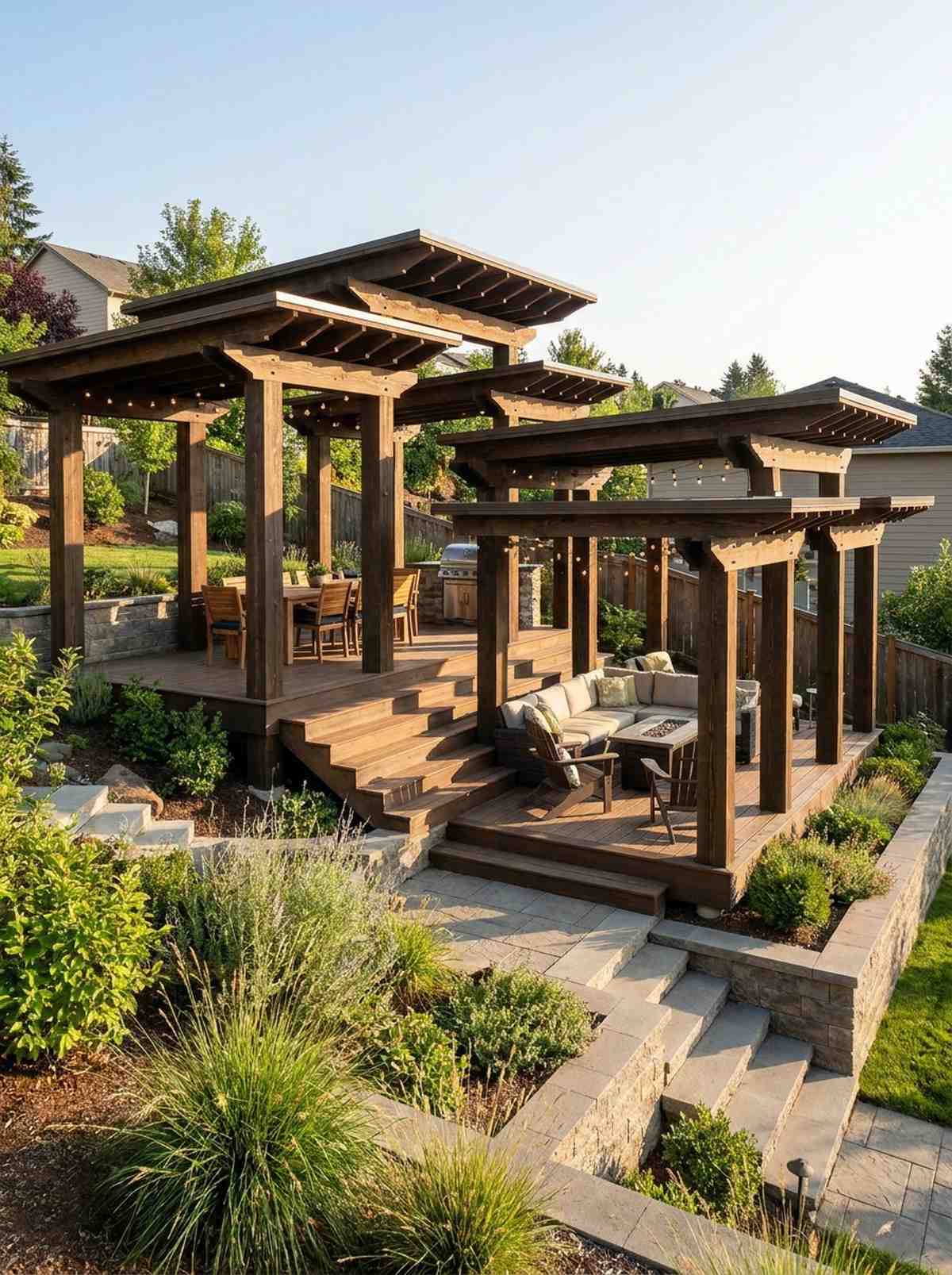 multi level tiered pergola
