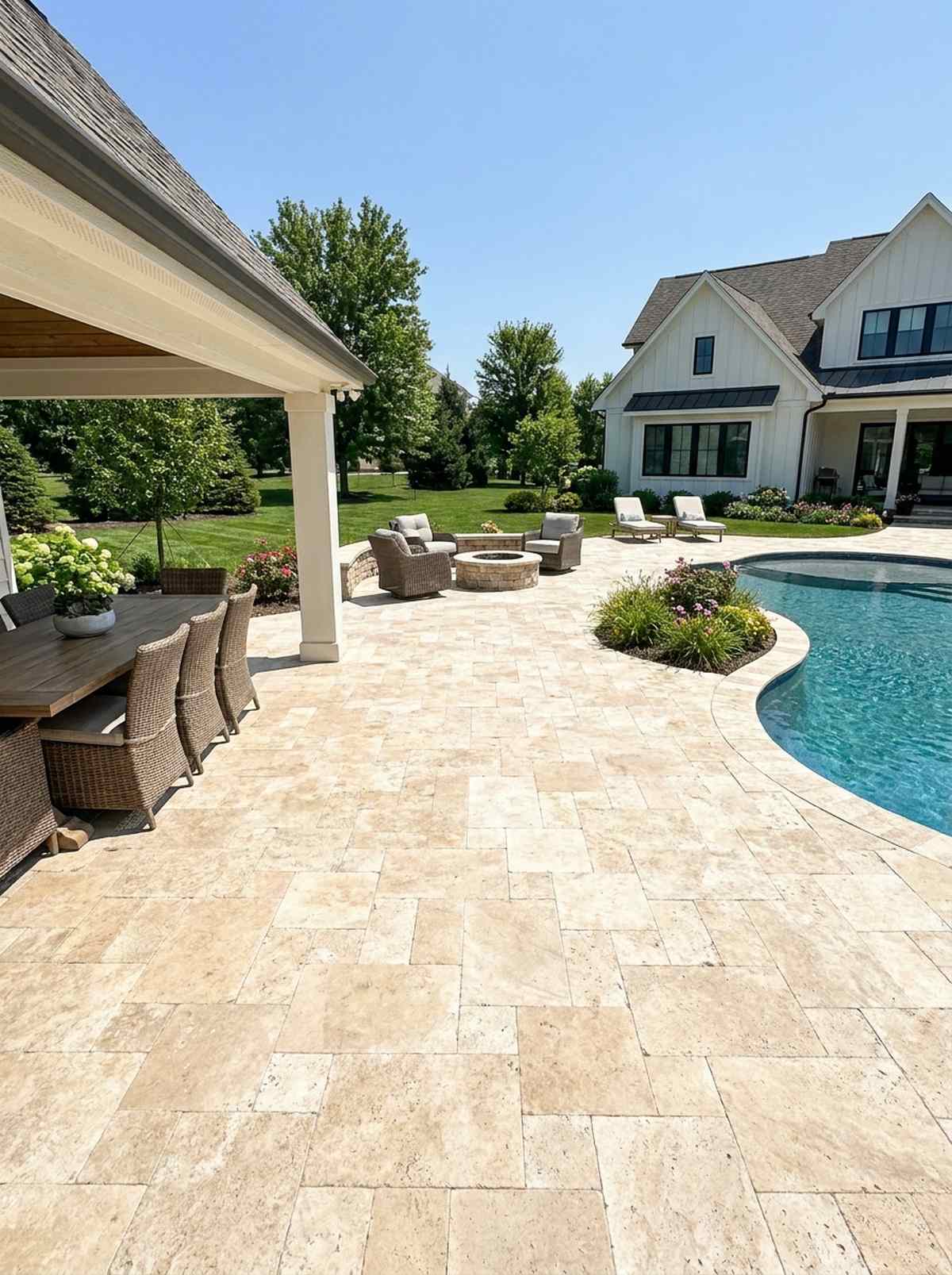 travertine pavers throughout pool and patio