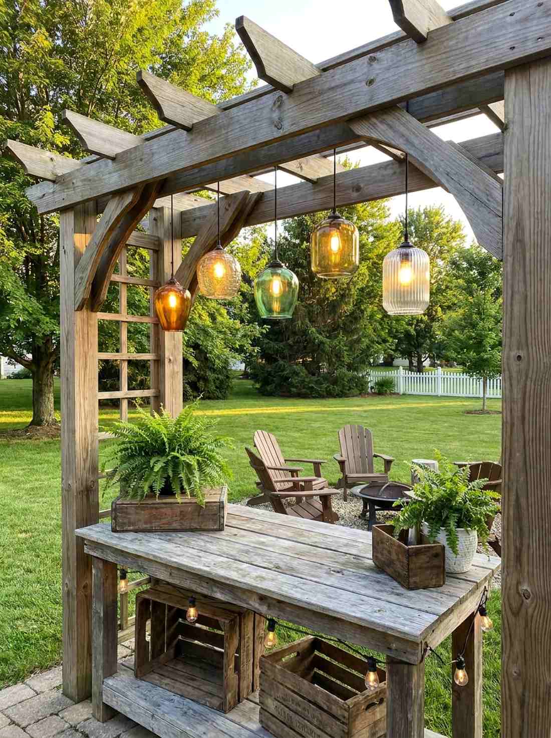 vintage hanging lamps on arbors