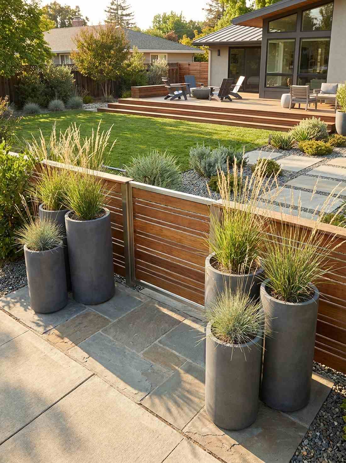 cylindrical planters in groupings