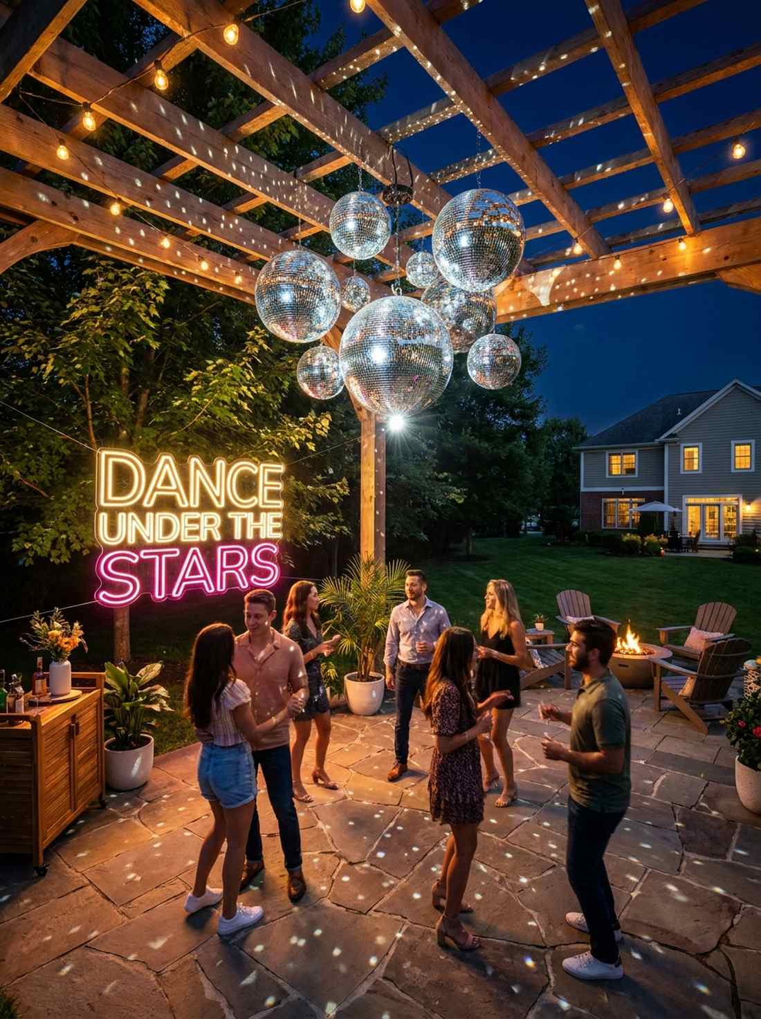 disco ball and neon sign combination