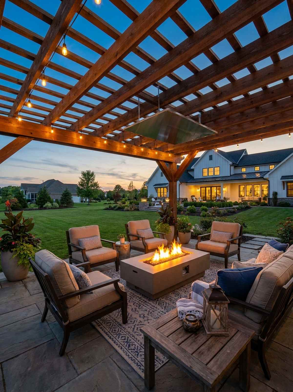 fire pit under pergola with clearance