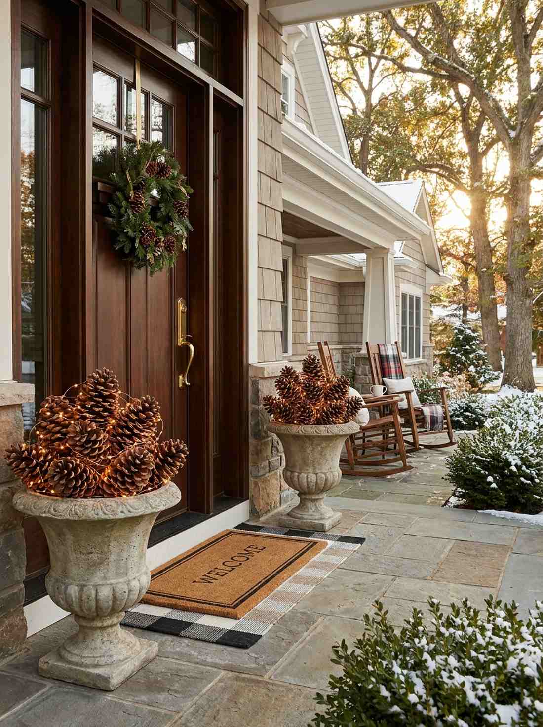 pinecone filled urns